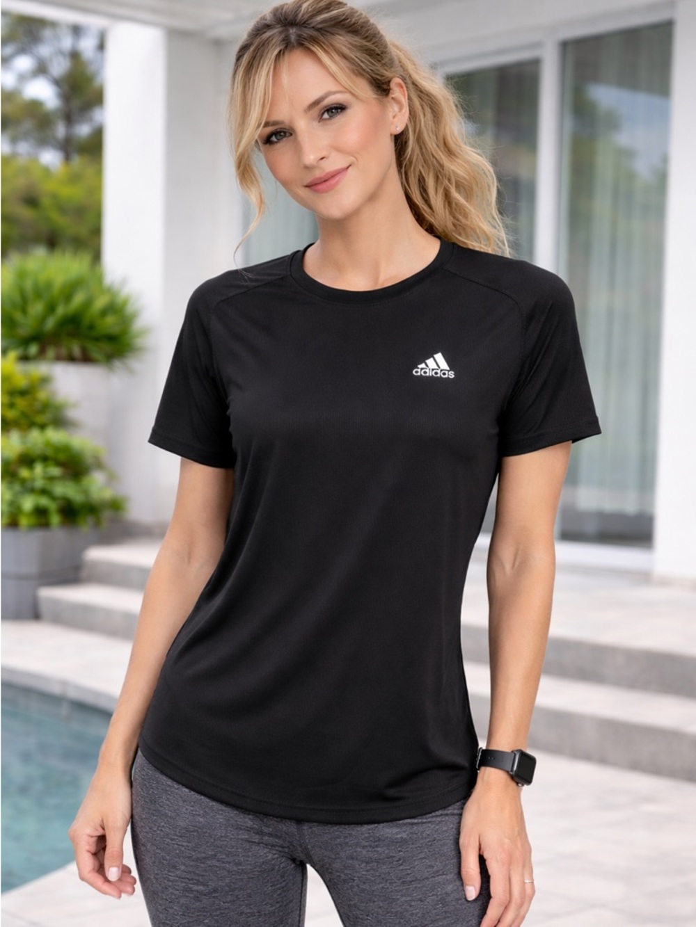 Adidas Black Training Tee Athletic Workout Top Regular Fit Size M